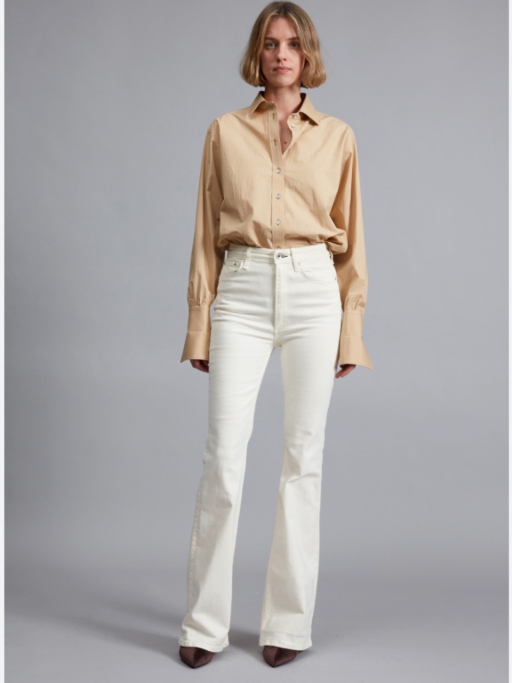 Rag & Bone Casey High-rise Flare Jeans in Ecru
